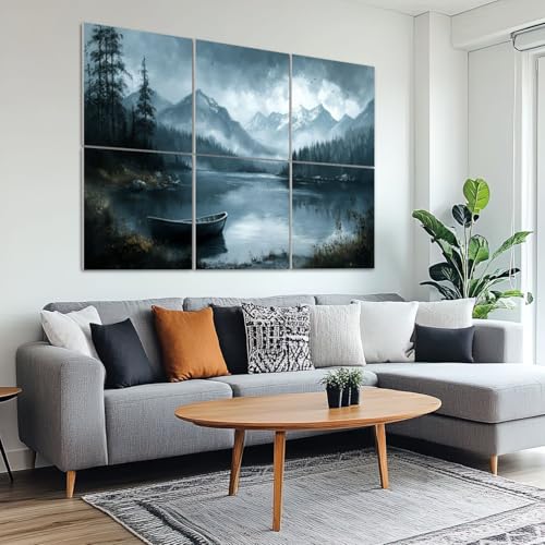 Paneles Acústicos Artísticos 6 Pack 72"x48" con Estampas de Lago, Montañas y Bosque - Absorbentes de Sonido Auto-adhesivos para Estudios de Grabación y Oficina miniatura 6