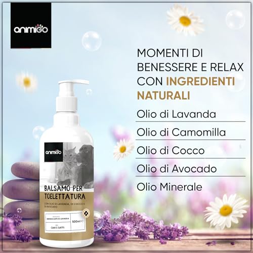 Balsamo per Cani e Gatti 500ml, Oli Essenziali Naturali, Olio di Cocco per Cani e Gatti, Sciogli Nodi Pelo Cane Lungo e Corto, Toelettatura Cane e Gatto, Districante Pelo Cane Gatto, Profumo Lavanda - 3