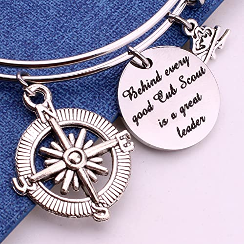 Image of Detailed Cub Scout Leader Charm Bracelet Boy Girl Scout Gifts Behind Every Good Cub Scout is A Great Leader