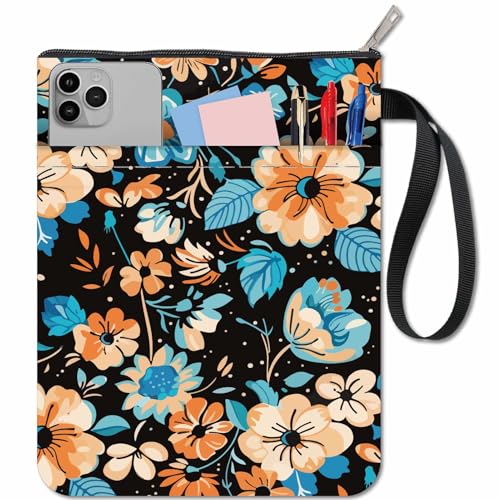 CRASPIRE Floral Flower Book Sleeve Protector with Zipper Waterproof Canvas Pouch Covers for Books Lovers Hardcover Notebook Journal Textbooks Paperbacks plants Double-Sided Student Gift 11 x 8.66 Inch