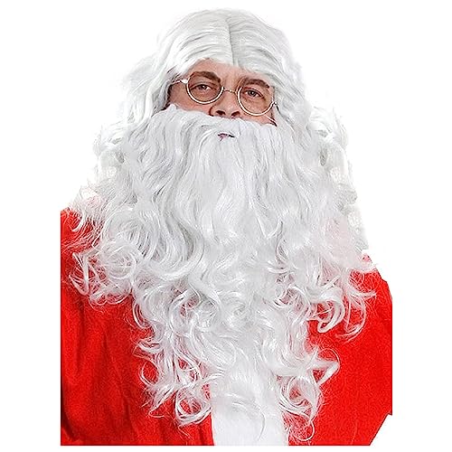 I LOVE FANCY DRESS Peruca comprida branca com barba comprida estilo pai Natal para festas temáticas ou carnaval