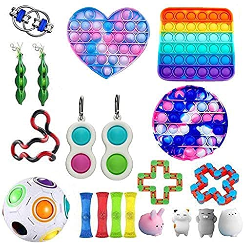 VANREYIN 25 Combinations Fidget Toy,Autism Special Needs Stress Reliever Silicone Stress Reliever Toy,Squeeze Toy (Pink) (Rainbow Colors)