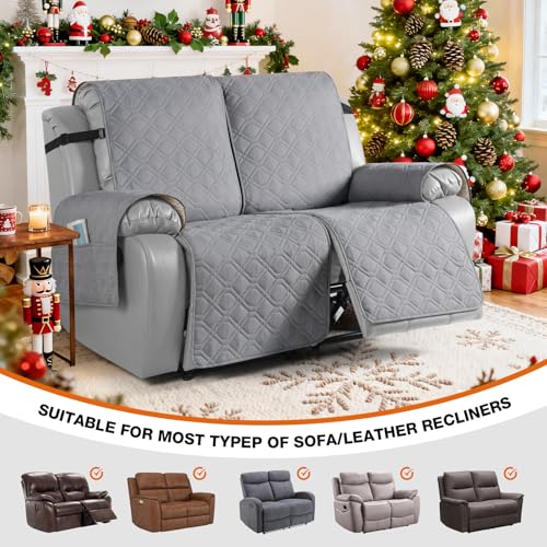 Image of VANSOFY Waterproof Recliner Loveseat Covers Washable, Light Gray,2 Seater | 1-Piece, Non-Slip with Elastic Straps, Sofa Cover with Pocket for Dogs, Pets