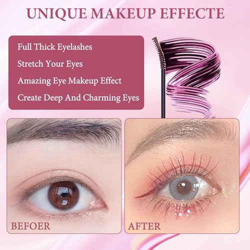 KDJXZ Thin Wand Mascara 2PCS,Burgundy Mascara,Iron Wand Mascara,Soft Mascara Brush Long Lasting Fiber Mascara Anti-Smear,Thick and Long Eyelashes Makeup Soft Mascara Brush(Berry Color) - Image 5
