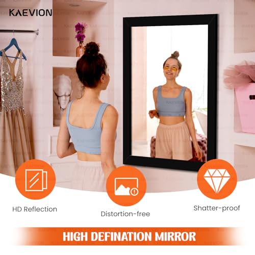 Image of Wall Hanging 2ft Black Water Proof PVC Framed Mirror | Wall Mirror for Bedroom or Bathroom Home Decor Mounted for Bedroom Living-Room Vanity Farmhouse | Wash Room Mirror for Wall
