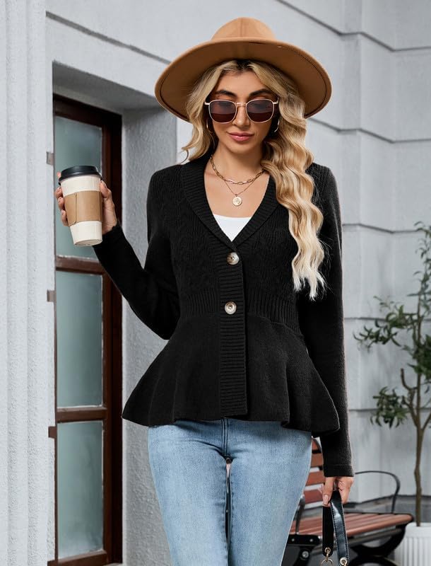 ZAFUL Womens Peplum Cardigan Fall Button Down Knit Long Sleeve Open Front Textured Crochet Shawl Lapel Sweater Trendy 2026 - Image 6