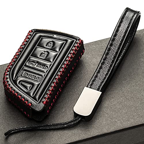 Image of Vitodeco Genuine Leather Smart Key Fob Case with Leather Key Strap Compatible for Acura MDX, RDX, ADX, TLX, INTEGRA - 4-Button, Black /Red