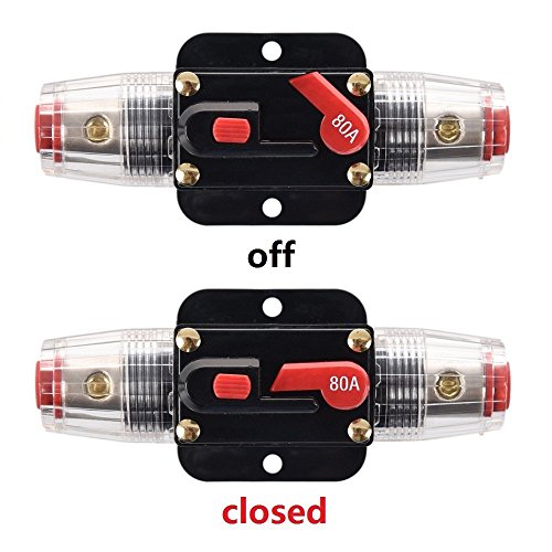 Image of 80 Amp Circuit Breaker Manual Reset Inline Fuse Inverter for Car Marine Trolling Motors Boat ATV Audio Solar Inverter System Protection 12V-24V DC 80 Amp