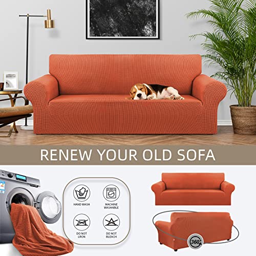 KEKUOU Stretch Sofa Cover Slipcover ,Couch Covers for 3 Cushion Couch Sofa (78"-94") Furniture Protector 3 Seater Sofa with Elastic Bottom for Kids,Dog(Large,Pureed Pumpkin)