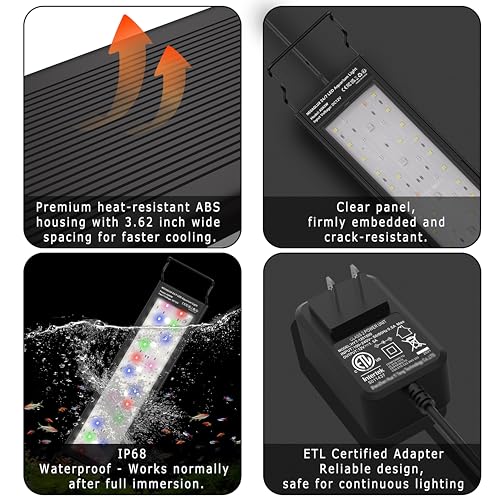 Image of 24 /7 LED Aquarium Light for 18-24 Inch Plant & Fish Tank, 12-Color & Gradient & Full Spectrum with Auto On /Off, Brightness, Sunrise-Daylight-Moonlight, Extendable Brackets for Freshwater IP68