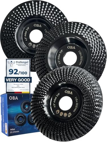OBA Wood Carving Disc Set 3 PCS 4-1/2" Wood Grinding Wheel Sets with 5/8" Arbor for Angle Grinder Grinding and Polishing