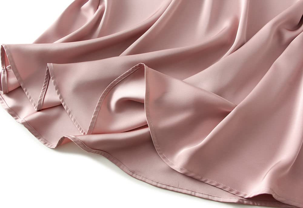 OZEO Röcke Damen,Damen Satin Midirock Rosa Hohe Taille Glänzend Faltenrock Mit Reißverschluss Sommer A-Linie Swing Gerafft Einfarbig Mode Lange Röcke Für Mädchen Damen,M