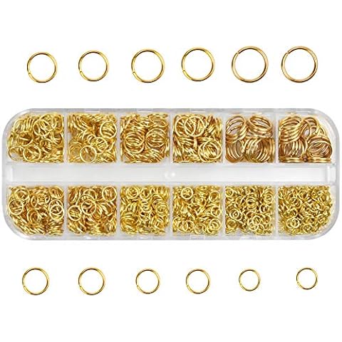 Chstarina 1100 Pieces Jump Rings 4mm 5mm 6mm 7mm 8mm 10mm Metal Open Jump Rings with Storage Box, Jewelry Findings Kit for DIY Jewelry Making Supplies Findings and Necklace Bracelet Repair (Gold) Cover