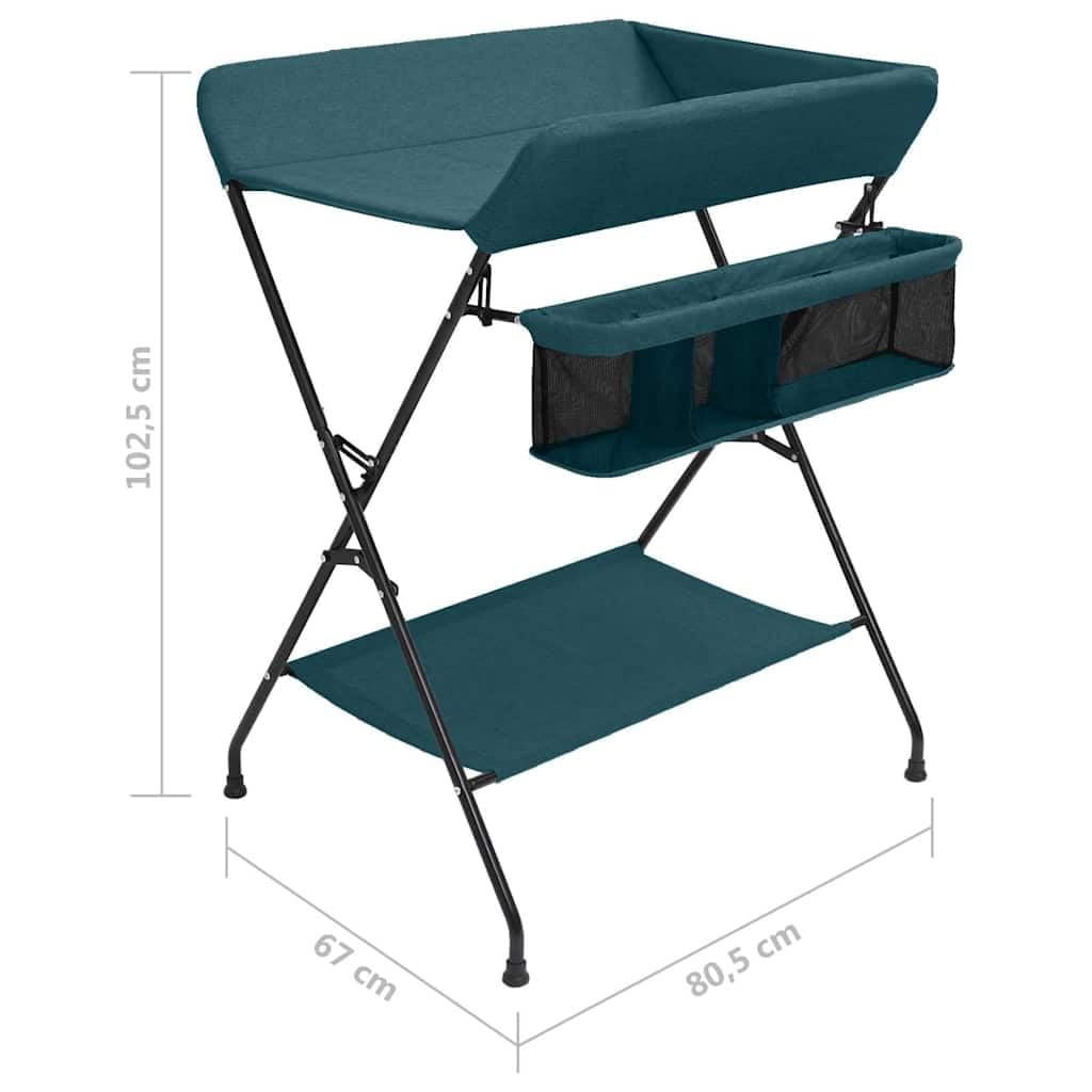 Wickeltisch Grün Eisen mit abwaschbarer Wickelauflage rutschfest gepolstert und wasserdicht, zusammenklappbar mit Stauraum, ideal für Kinderzimmer, Reise und Babypflege, 80,5 x 67 x 102,5 cm