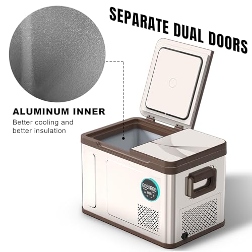 Image of YELLOW JACKET Portable Car Refrigerator 33 Quart, Portable Freezer Dual Zone Electric Cooler for Outdoor Camping Travel,12 /24V DC 110~240 Volt AC Refrigerator for Truck RV Home Office,-4℉-68℉