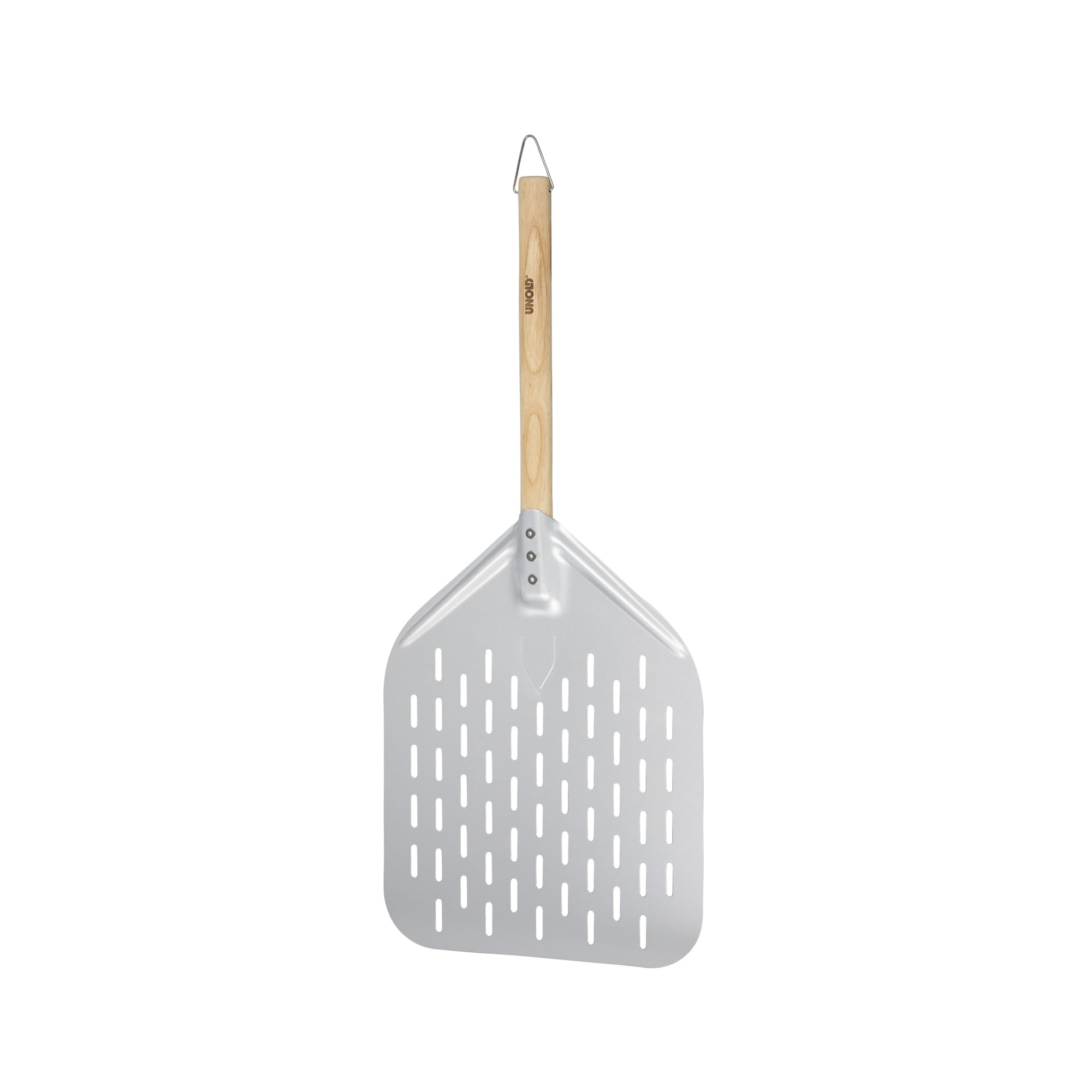 Unold Pizzaschieber - Perforierte Aluminium-Schaufel mit Buchenholz-Griff | Profi-Pizzaschaufel für knusprigen Boden & einfaches Handling - Grifflänge 35cm, Schaufelgröße 40 x 30cm