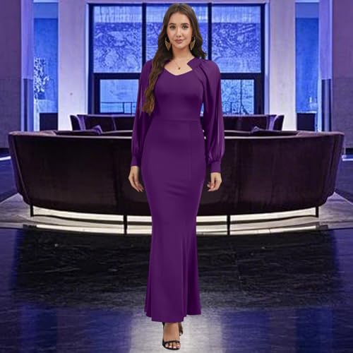 Image of Women's Elegant Formal Mermaid Maxi Dress Off Shoulder Long Sleeve Wedding Split Evening Gown Prom Cocktail Party Dresses
