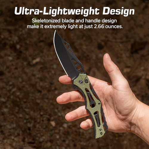 Image of CIVIVI Pocket Knife for Men, Biophase Flipper Tactical Folding Knife, 3.48 inch Nitro-V Blade Aluminum with G-10 Handle, Lightweight Skeletonized EDC Knife for Camping Hunting, C23083C-2 (OD Green)
