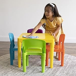 Humble Crew Kids Plastic 4 Set, Yellow Table/Vibrant Chairs Humble Crew Kids Plastic 4 Set Yellow TableVibrant Chairs