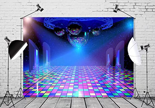 BELECO Disco Party Backdrop 7x5ft Fabric Vintage 70s 80s 90s Disco Ball Stage Backdrop Night Club Neon Music Birthday Backdrop Disco Theme Party Decorations Let's Glow Crazy Backdrop Studio Props