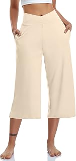 TARSE Womens Casual Wide Leg Yoga Capris Crossover High Waist Capri Pants Loose Soft Pajama Pockets Sweatpants Price In India