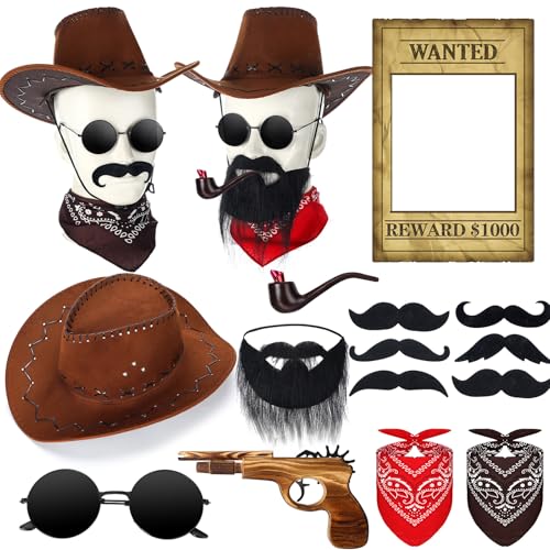 20 Pcs Halloween Western Photo Booth Props Kit Wanted Poster