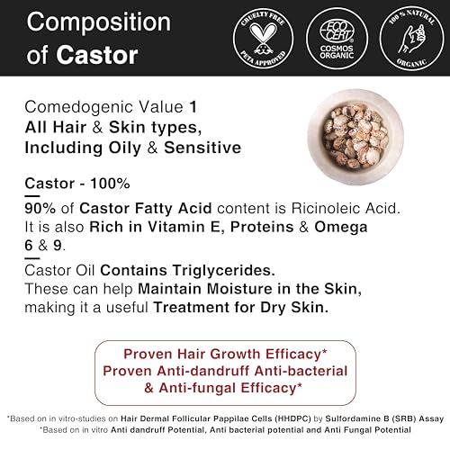 Image of Soulflower Organic Castor Oil for Hair Growth & Hair Fall Control | Cold-Pressed for Skin, Scalp, Beard, Lashes | Natural Moisturizer, Anti-Dandruff | 100% Pure, Ecocert Organic Certified | 225ml x 2