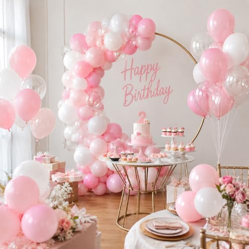 Image of HILAVO Dusty Pink Balloons 12 Inch Blush Pastel Light Baby Pink and White Latex Party Balloon with Clear Balloons for Women Girls Boho Birthday Wedding Baby Bridal Shower Anniversary Party Decoration