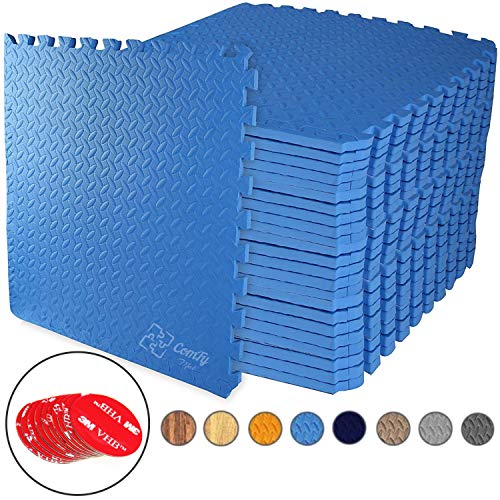 ComFy Mat Puzzle Exercise Mat, EVA Foam Interlocking Tiles, Protective Flooring for Gym & Workouts, 10mm thick, (Cover 16 sq.ft.)/ BLUE, 4 Tiles