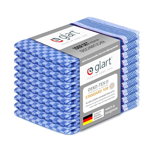 Glart 48GR Geschirrtücher Baumwolle 10er-Set 45×90cm Grubentücher Küchentücher vorgewaschen saugstark fusselfrei & waschbar Küchenhandtücher zum Trocknen Polieren Designed in Germany