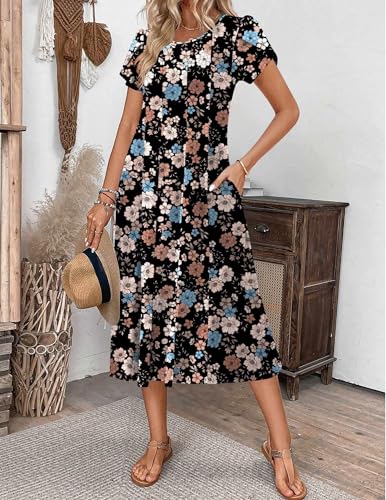 Image of ZEAGOO Womens Casual Dresses for Summer Short Sleeve Flare Midi Dress Loose Flowy Beach Sundress