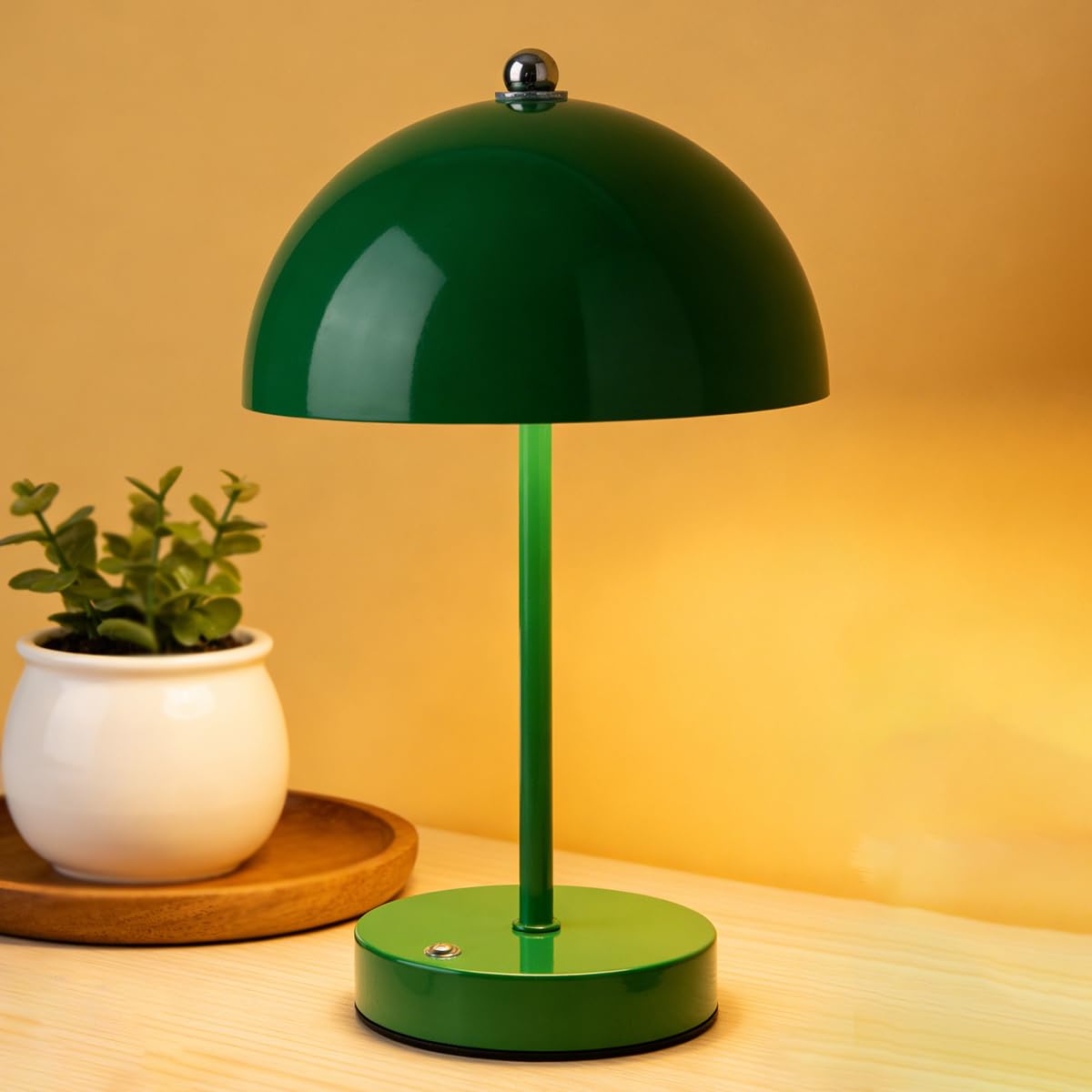 Wireless Table Lamp with Mushroom-Shaped Touch Control, Rechargeable, 3 Colour Temperatures, Dimmable LED Bedside Lamp with 1800mAh Battery, Colourful Macaron-Style Decorative Table Light,Green