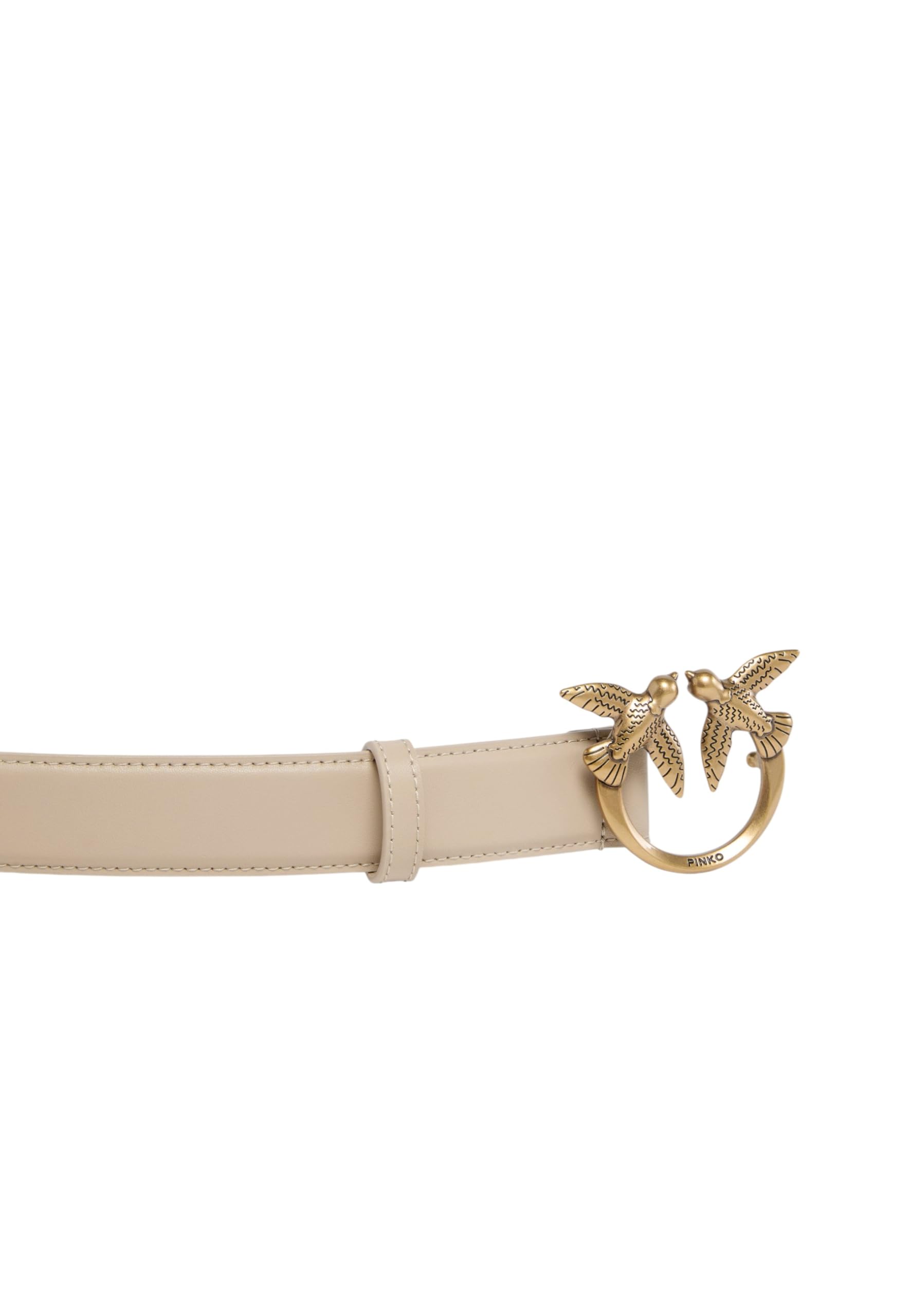 Pinko Ceinture Love Birds en cuir doux main soie beige pour femme