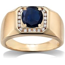 10K 14K 18K Solid Gold Men's Sapphire Gemstone Ring with Moissanite/Diamond Real Gold 1-5 Carat Blue Sapphire Engagement Ring Wedding Band Ring for Men Husband Dad Anniversary Fathers Day Size 4-16