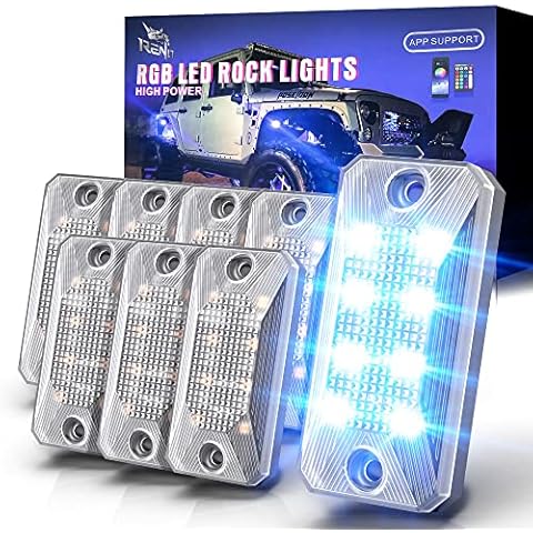 RENO RGB LED Rock Light Kits, 8 Pods LED Neon Underglow Light with Bluetooth App Control for Cars UTV ATV RZR Golf Cart Truck 4 Wheeler Accessories Cover