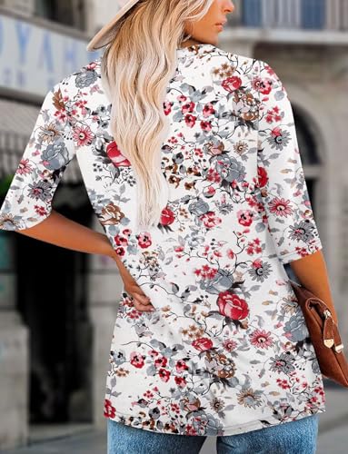 KISSMODA Tunic Tops for Women Loose Fit Dressy Round Neck Pleated 3/4 Length Sleeve Spring Tops