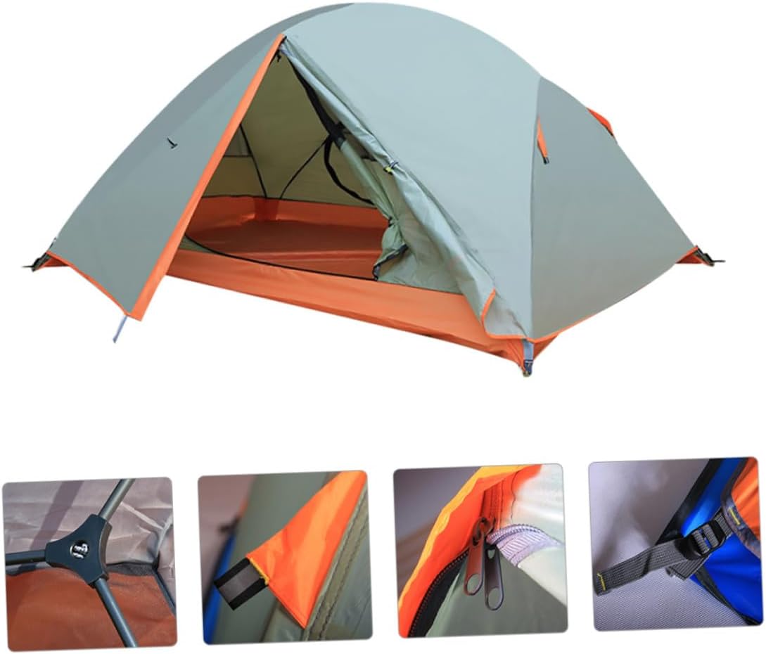 Double-Layer Camping Tent for Two, Waterproof Outdoor Shelter with Aluminum Poles, Windproof Rainproof Travel Tent for Hiking and Backpacking