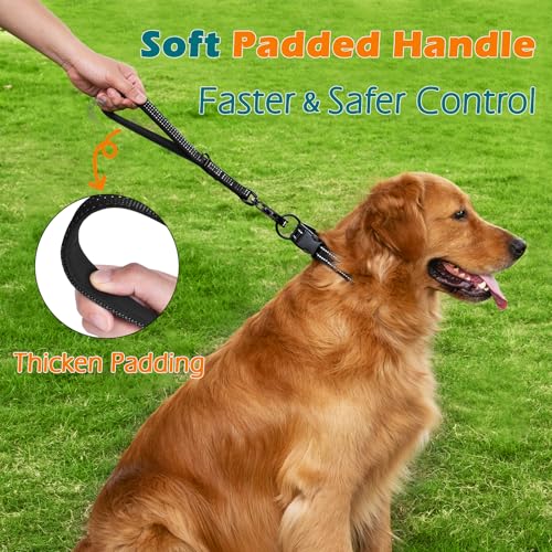 PetBonus Robuste Kurze Hundeleine 30cm, Nylon Kurzführer mit Schnellverschluss, gepolstertem Griff, Reflektierende Trainingsleine für große mittlere Hunde (Schwarz)