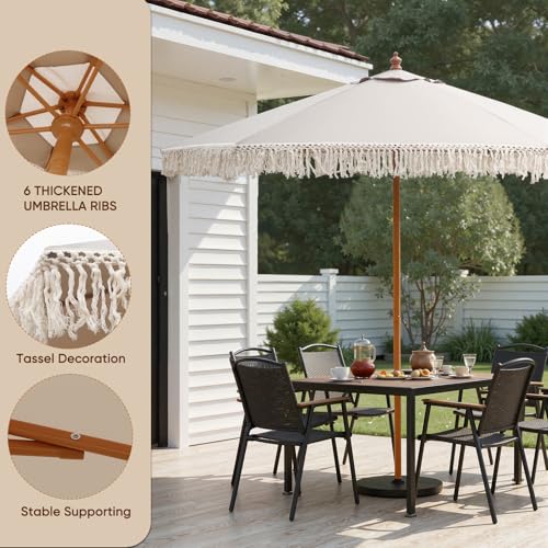 9 FT Patio Umbrella with Fringe,Fringe Portable Beach Umbrella,Heavy-Duty Metal Frame,6 Ribs with Ventilated Canopy,UV Protection & Waterproof, Suitable for Garden,Deck,Pool,Patio Table by Wanderroot - Used condition - Image 4