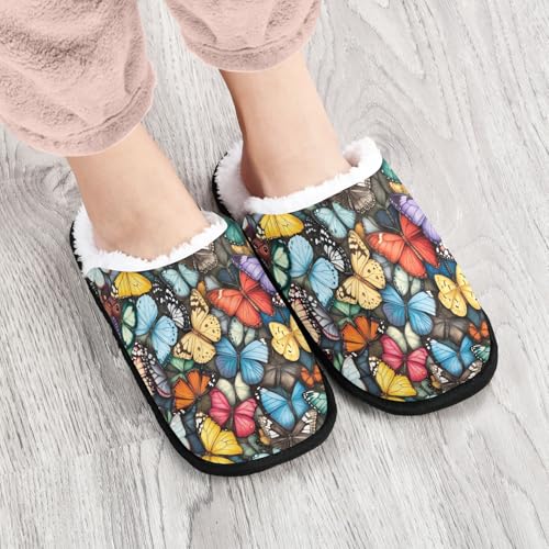 Women's Men's Fuzzy Slippers Cozy House Shoes Travel Warm Colorful Butterfly Slippers3