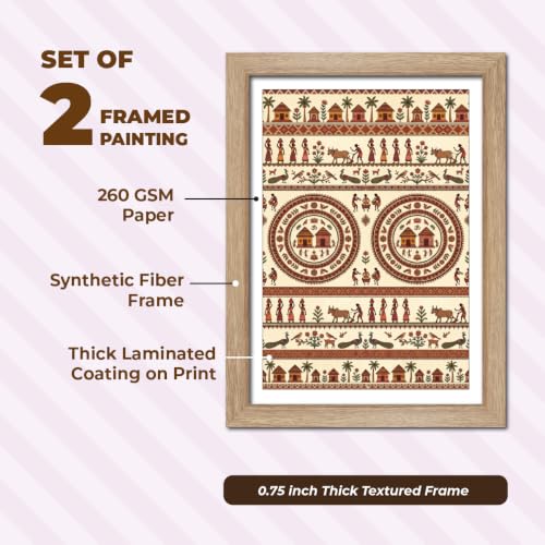 Image of TenorArts Traditional Tribal Folk Art Photo Frame Set of 2 , Indian Rural Arts Decor Wall Hanging Painting For Bedroom Living Room Cafe and Home decor / Minimal Drawing Framed Posters for Decoration (9x12 inches) [T2P-07T]