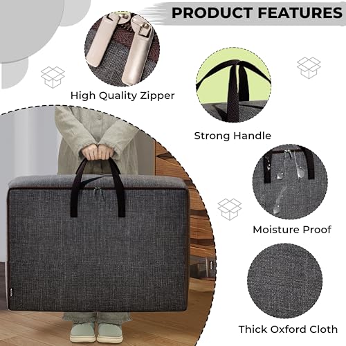 Image of Kraptick Cloth Organiser for Storage, Storage Bag for Clothes, Under Bed Storage Bag, Wardrobe Bags for Clothes Storage, Organiser Box for Cloth (Dark Grey) (50cmX35cmX20cm)