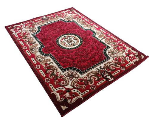 Image of SABIRA Carpet Modern Floral Area Rug Large Carpet for Living Room, Bedroom & Dining Room, Washable, Non-Slip, RED Color (6X8)