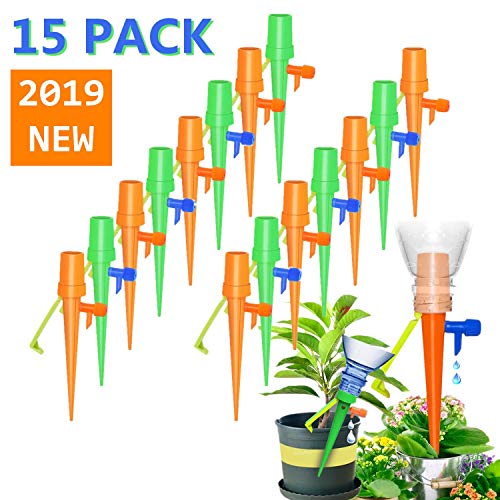 Preisvergleich Produktbild Automatisch Bewässerung Set,15 Pack Einstellbar Bewässerungssystem,mit Einstellbar Ventil und Anti-Fall Halterung,Bewässerung für Pflanzen Zimmerpflanzen Topfpflanzen Passend für die meisten Flasche