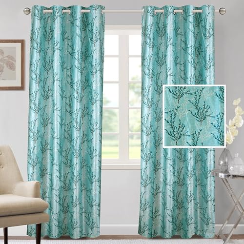 Image of Cortina Polyester 75% Blackout Curtains Set of 2 Floral Print | Grommet Eyelet Window Curtains for Living Room, Bedroom & Kids Room | Light Filtering Drapes for Privacy (Blue, 9 FT)