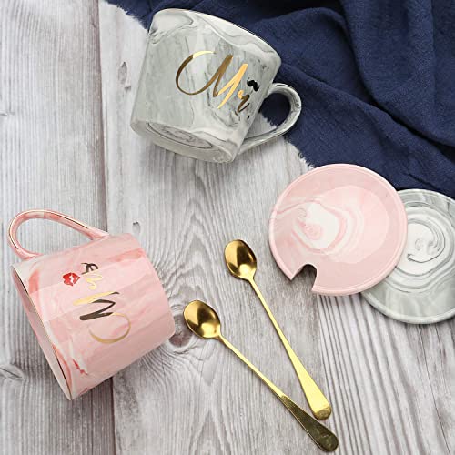 Mr And Mrs Couple Coffee Mugs Set- Wedding Gifts for Bride and Groom Mugs, His and Hers Gift Anniversary, Bridal Gifts for Engagement Birthday Party - Married Couples Ceramic Marble Cups