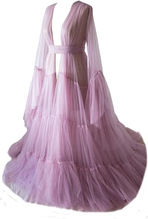 BATHGOWN Bridal Dressing Robe Tulle Illusion Long Wedding Scarf Maternity Tulle Robe for Photoshoot