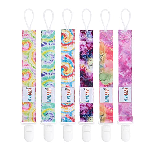 Image of ALVABABY Pacifier Clips 6 Packs Paci Clip Holder Leashes Soother Clips with Plastic Clasp for Baby Girls Fits Most Pacifier,Binkie Styles,Teething Rings,Soothers,Toys