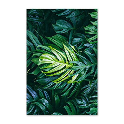 Peinture murale feuilles vertes grand format 3 pièces décor salon - 2
