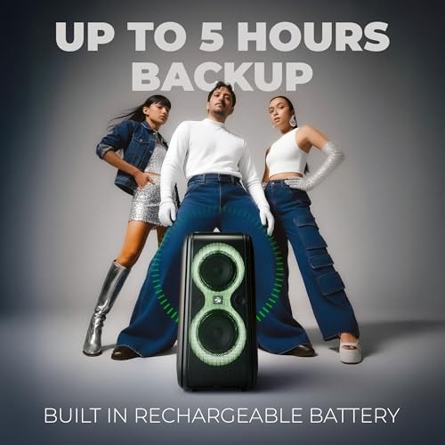 Image of Zebronics Portable Bluetooth Speaker, 60W, Upto 5 Hours Playback, Dual 16.51cm Drivers, Karaoke, TWS, BT v5.4, USB, mSD, AUX, RGB, Wireless Mic with Display, Mobile Holder (Party Fyre 90)